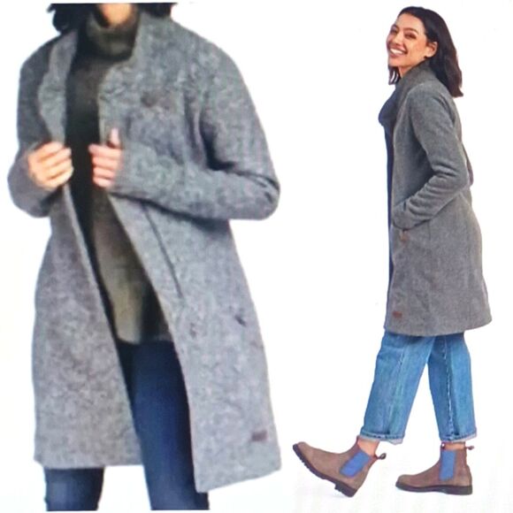 Sherpa Adventure Lhamu Jacket Gray Fleece Knit Zip Front Knee Length Sz M - Picture 1 of 15